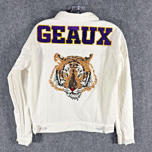 Sparkle City LSU Tigers Sequin Denim Jacket Women's S White GEAUX Tiger Gameday